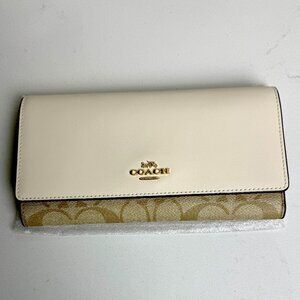 Cream Slim Trifold Wallet in Signature Canvas